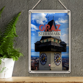 Blechschild Reise 20x30cm Graz Steiermatk Kirche Ausblick Stadt