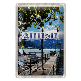 Blechschild Reise 20x30cm Attersee Österreich Kirche Laterne See