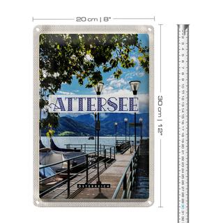 Blechschild Reise 20x30cm Attersee Österreich Kirche Laterne See