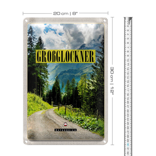 Blechschild Reise 20x30cm Großblockner Berge Schnee Natur Wald