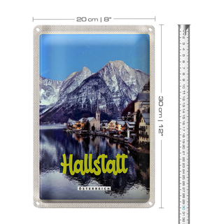 Blechschild Reise 20x30cm Hallstatt Österreich Berge Winterzeit