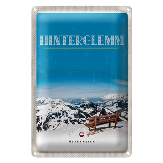 Blechschild Reise 20x30cm Österreich Gebirge Schnee Bank Winter