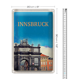 Blechschild Reise 20x30cm Innsbruck Österreich Schloss Skulptur