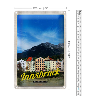Blechschild Reise 20x30cm Innsbruck Gebirge Natur Aussicht Stadt