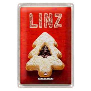 Blechschild Reise 20x30cm Linz Winter Plätzchen Erdbeerfüllung