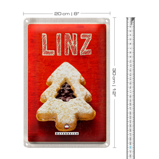 Blechschild Reise 20x30cm Linz Winter Plätzchen Erdbeerfüllung