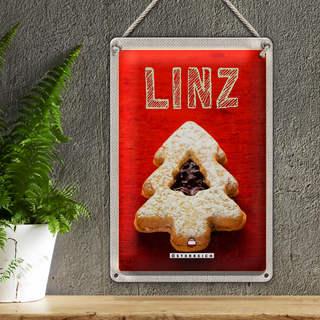 Blechschild Reise 20x30cm Linz Winter Plätzchen Erdbeerfüllung