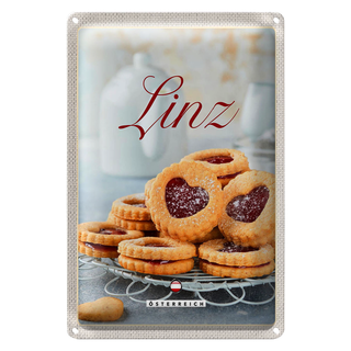 Blechschild Reise 20x30cm Linz Gebäck Plätzchen Erdbeerfüllung