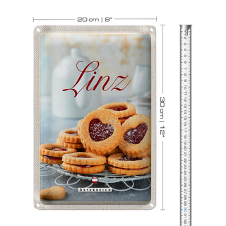 Blechschild Reise 20x30cm Linz Gebäck Plätzchen Erdbeerfüllung