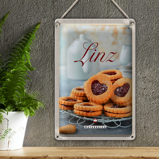 Blechschild Reise 20x30cm Linz Gebäck Plätzchen Erdbeerfüllung