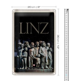 Blechschild Reise 20x30cm Linz Österreich Skulptur Menschen