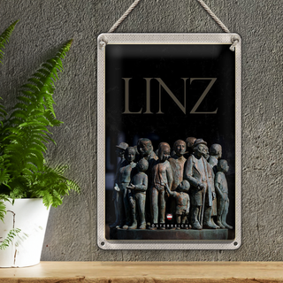 Blechschild Reise 20x30cm Linz Österreich Skulptur Menschen