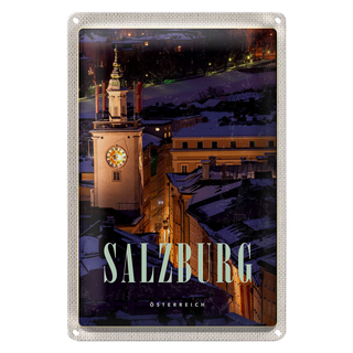 Blechschild Reise 20x30cm Salzburg Österreich Kirche Altstadt