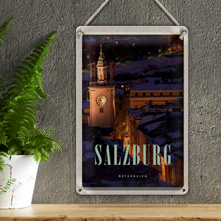 Blechschild Reise 20x30cm Salzburg Österreich Kirche Altstadt