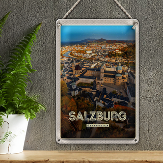 Blechschild Reise 20x30cm Salzburg Österreich Schloss Altstadt