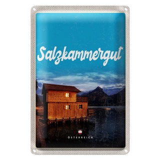 Blechschild Reise 20x30cm Salzkammergut Österreich Haus am See