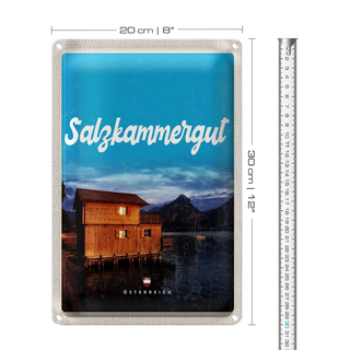 Blechschild Reise 20x30cm Salzkammergut Österreich Haus am See
