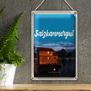 Blechschild Reise 20x30cm Salzkammergut Österreich Haus am See