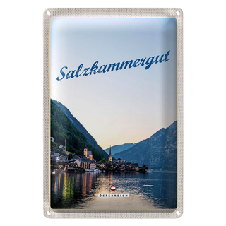 Blechschild Reise 20x30cm Salzkammergut Aussicht auf Stadt