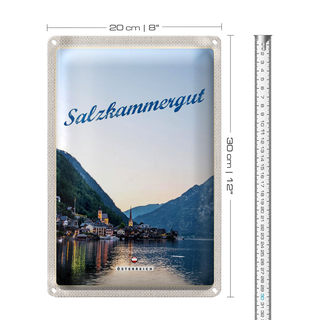 Blechschild Reise 20x30cm Salzkammergut Aussicht auf Stadt