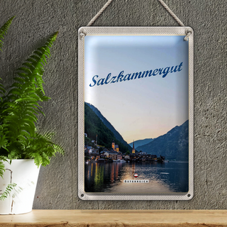 Blechschild Reise 20x30cm Salzkammergut Aussicht auf Stadt