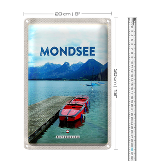 Blechschild Reise 20x30cm Mondsee Österreich Boote See Berge
