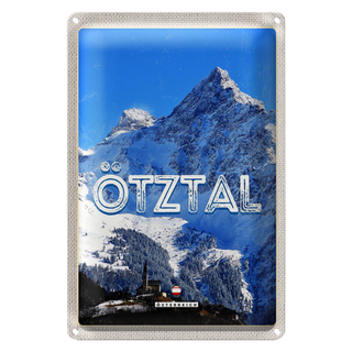 Blechschild Reise 20x30cm Ötztal Österrecih Berg Schnee Winter