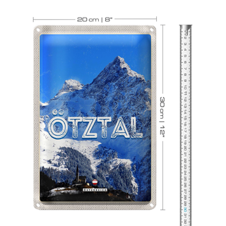 Blechschild Reise 20x30cm Ötztal Österrecih Berg Schnee Winter