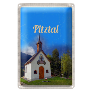 Blechschild Reise 20x30cm Pitztal Kirche Österreich Natur Urlaub
