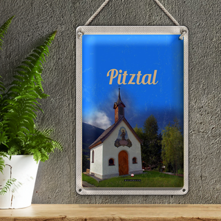Blechschild Reise 20x30cm Pitztal Kirche Österreich Natur Urlaub