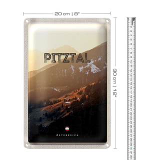 Blechschild Reise 20x30cm Pitztal Gebirge Schnee Natur Urlaub