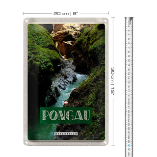 Blechschild Reise 20x30cm Pongau Österreich Wasserfall Natur