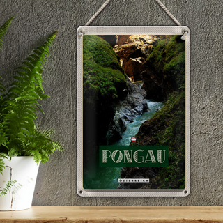 Blechschild Reise 20x30cm Pongau Österreich Wasserfall Natur