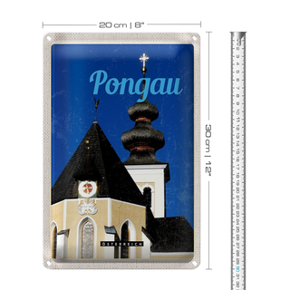 Blechschild Reise 20x30cm Pongau Österreich Kirche Urlaub Stadt