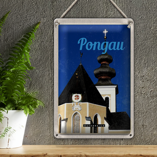 Blechschild Reise 20x30cm Pongau Österreich Kirche Urlaub Stadt