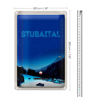 Blechschild Reise 20x30cm Stubaital Österreich Winterzeit Schnee