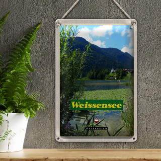 Blechschild Reise 20x30cm Weissensee Urlaub See schwimmen Natur