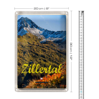 Blechschild Reise 20x30cm Zillertal Österreich Natur Berg Wälder