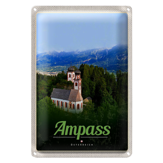 Blechschild Reise 20x30cm Ampass Österreich Kirche im Wald Natur