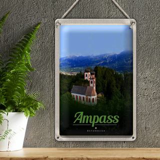 Blechschild Reise 20x30cm Ampass Österreich Kirche im Wald Natur