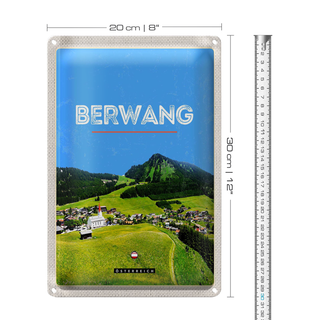 Blechschild Reise 20x30cm Berwang Österreich Weide Gebirge Natur