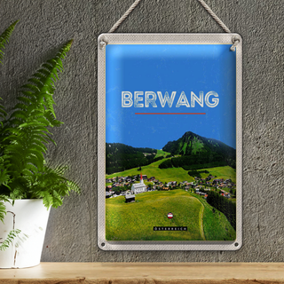 Blechschild Reise 20x30cm Berwang Österreich Weide Gebirge Natur