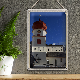 Blechschild Reise 20x30cm Arlberg Österreich Kirche Skulptur