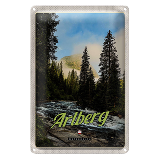 Blechschild Reise 20x30cm Arlberg Wälder Wasserfall Strömung