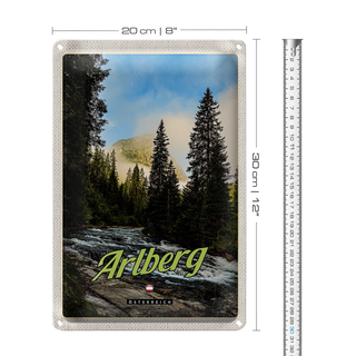 Blechschild Reise 20x30cm Arlberg Wälder Wasserfall Strömung