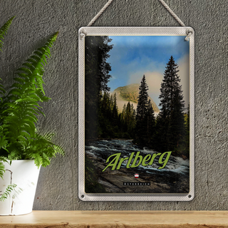 Blechschild Reise 20x30cm Arlberg Wälder Wasserfall Strömung