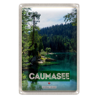 Blechschild Reise 20x30cm Caumasee Schweiz Berge Wälder Natur