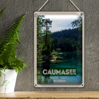 Blechschild Reise 20x30cm Caumasee Schweiz Berge Wälder Natur