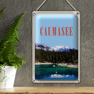 Blechschild Reise 20x30cm Caumasee Schweiz Schnee Natur Urlaub