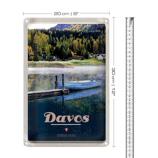 Blechschild Reise 20x30cm Davos Schweiz See Wanderung Urlaub